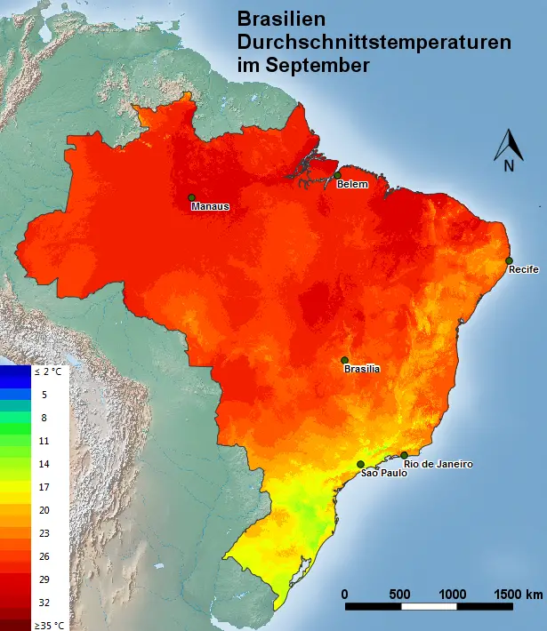 Brasilien Durchschnittstemperatur September