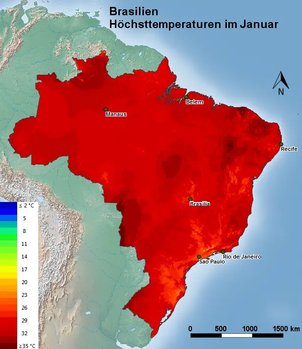Brasilien Höchsttemperatur Januar