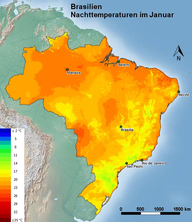 Brasilien Nachttemperatur Januar