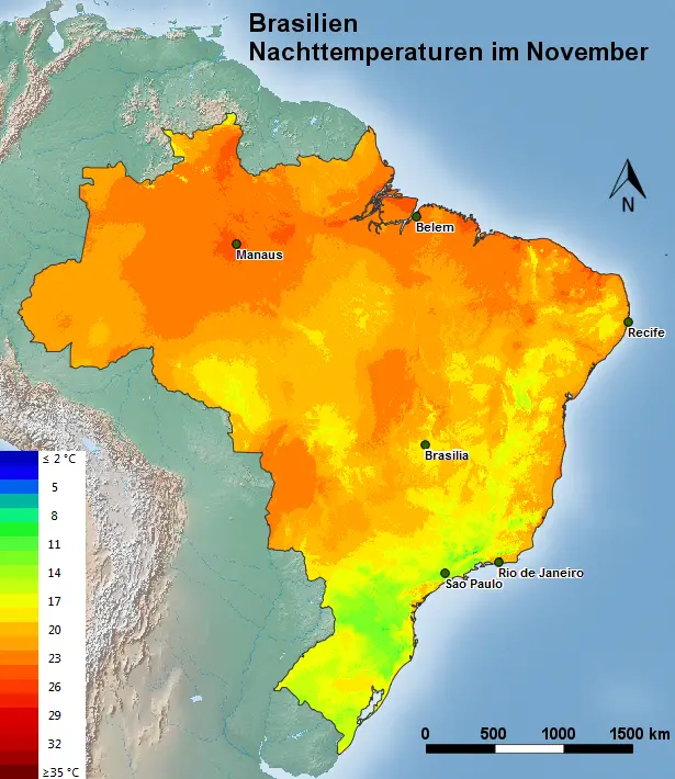 Brasilien Nachttemperatur November