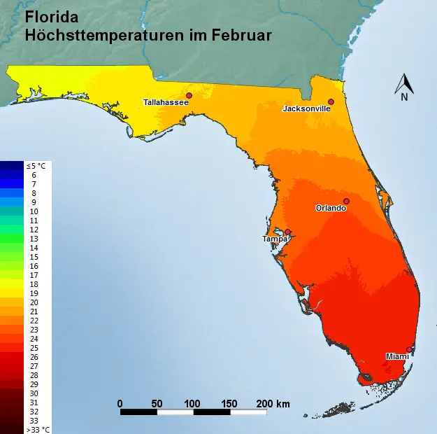 Florida Februar Höchsttemperatur