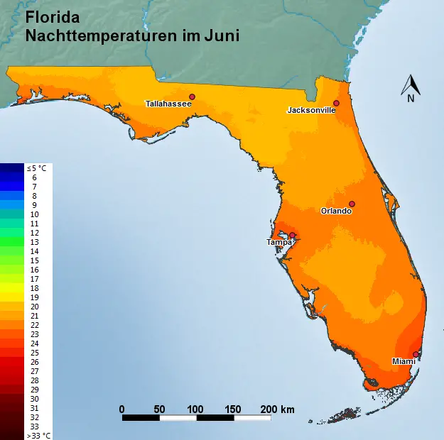 Florida Juni Nachttemperatur