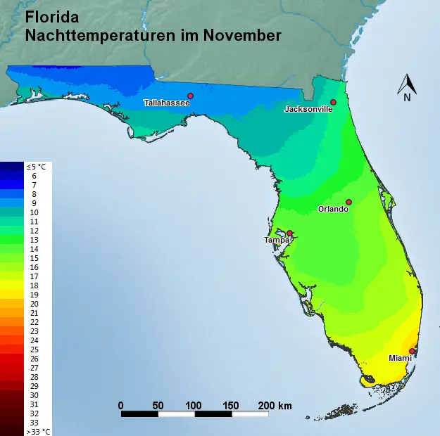 Florida November Nachttemperatur