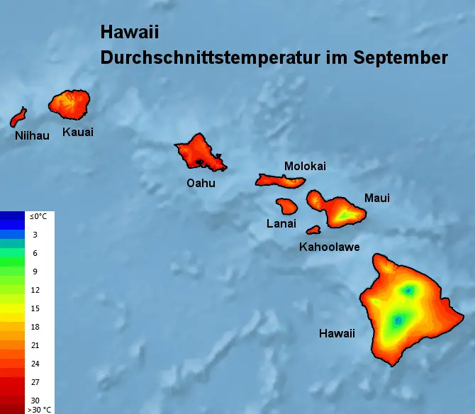Hawaii Durchschnittstemperatur September