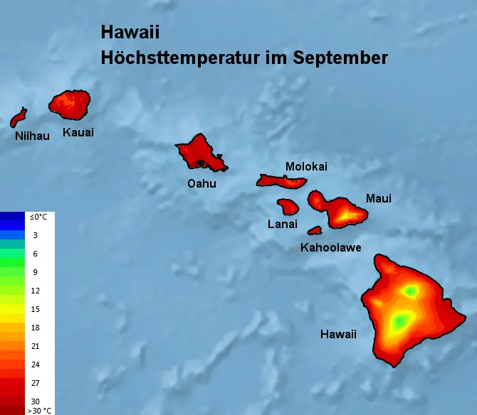 Hawaii Höchsttstemperatur September