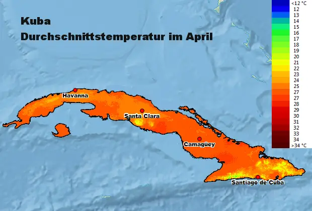 Kuba Durchschnittstemperatur April