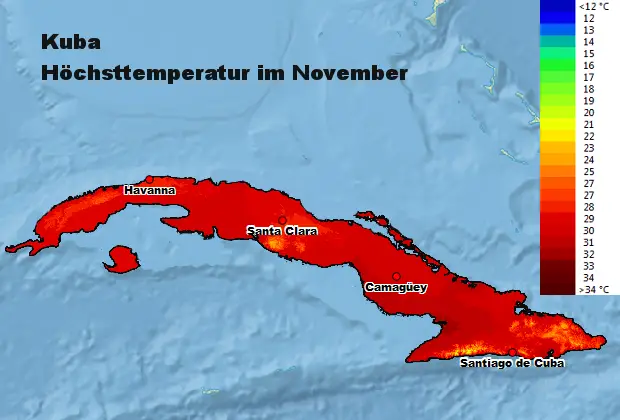Kuba Höchsttstemperatur November