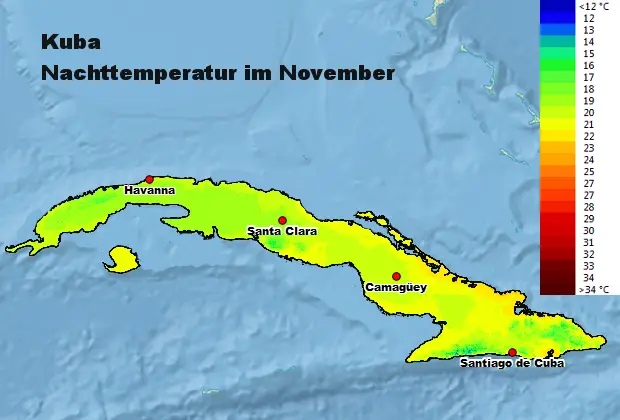 Kuba Nachttemperatur November