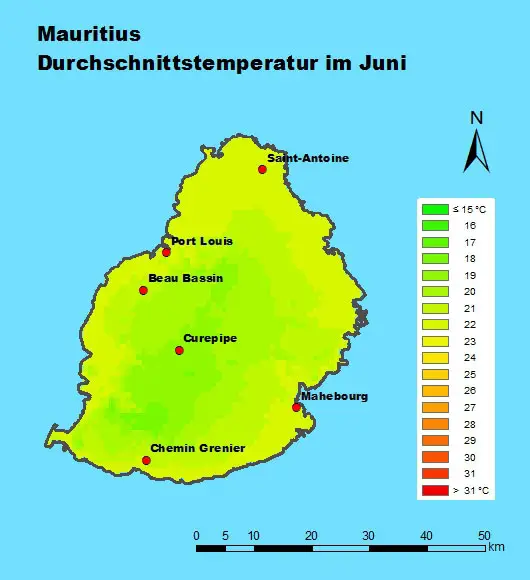 Mauritius Durchschnittstemperatur Juni