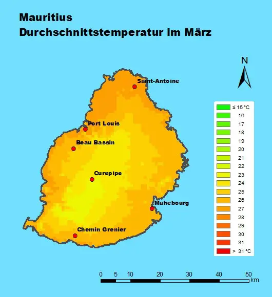 Mauritius Durchschnittstemperatur März