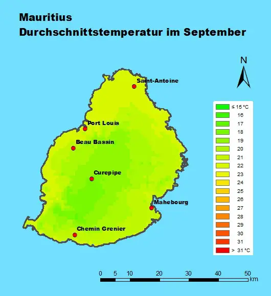 Mauritius Durchschnittstemperatur September