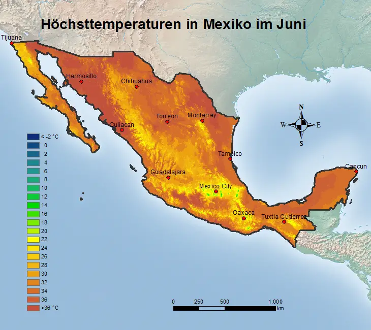 Mexiko Höchsttstemperatur Juni