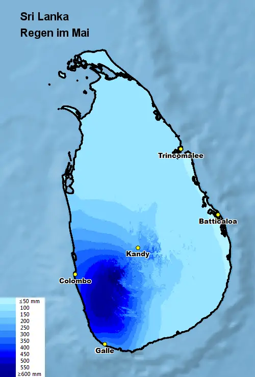 Sri Lanka - Mai - Temperatur und Regen