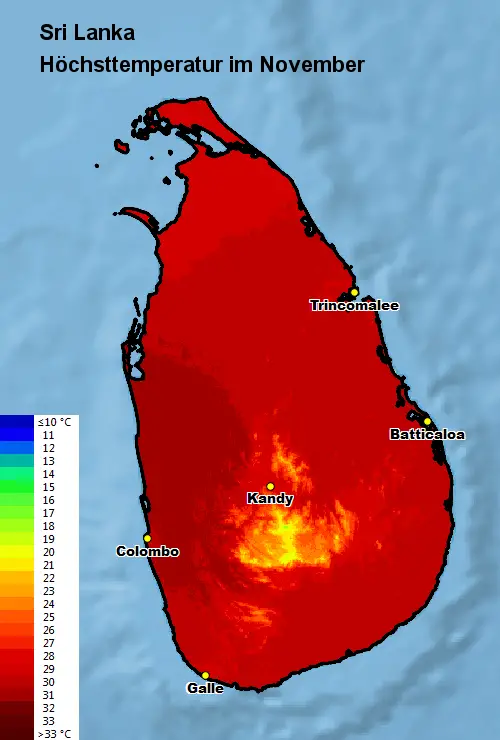 Sri Lanka November Temperatur und Regen