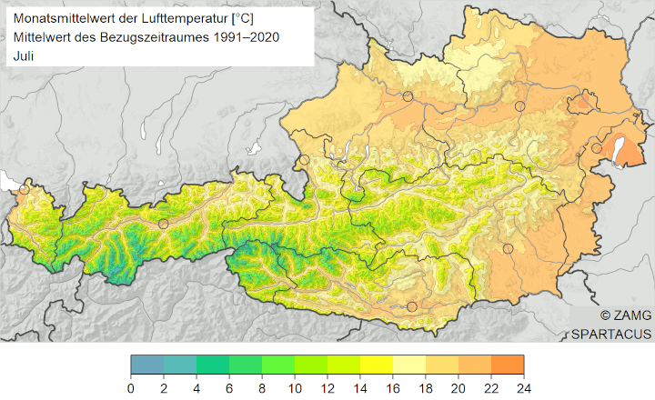 Österreich Temperatur Juli