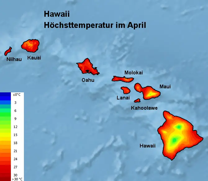 Hawaii Wetter im April Temperatur und Regen