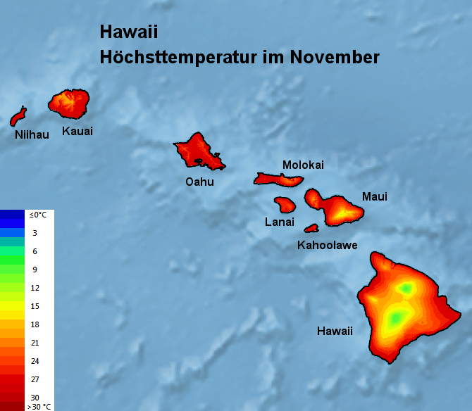 Hawaii Wetter im November Temperatur und Regen