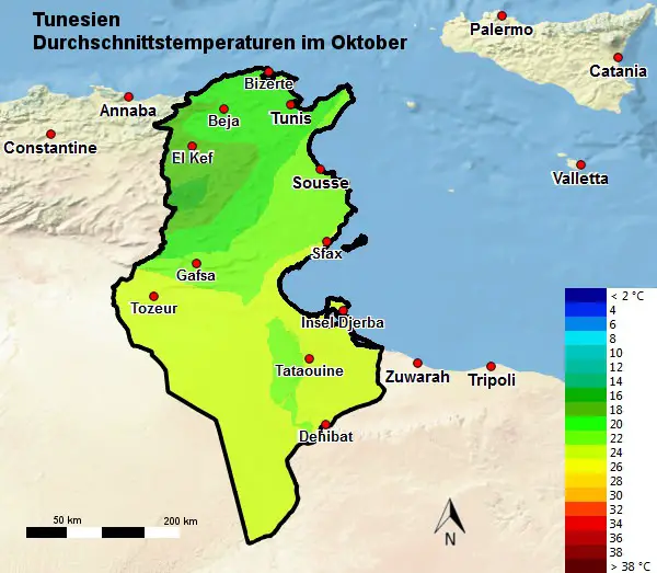 Tunesien Wetter und Klima im Oktober - Temperatur und Regen